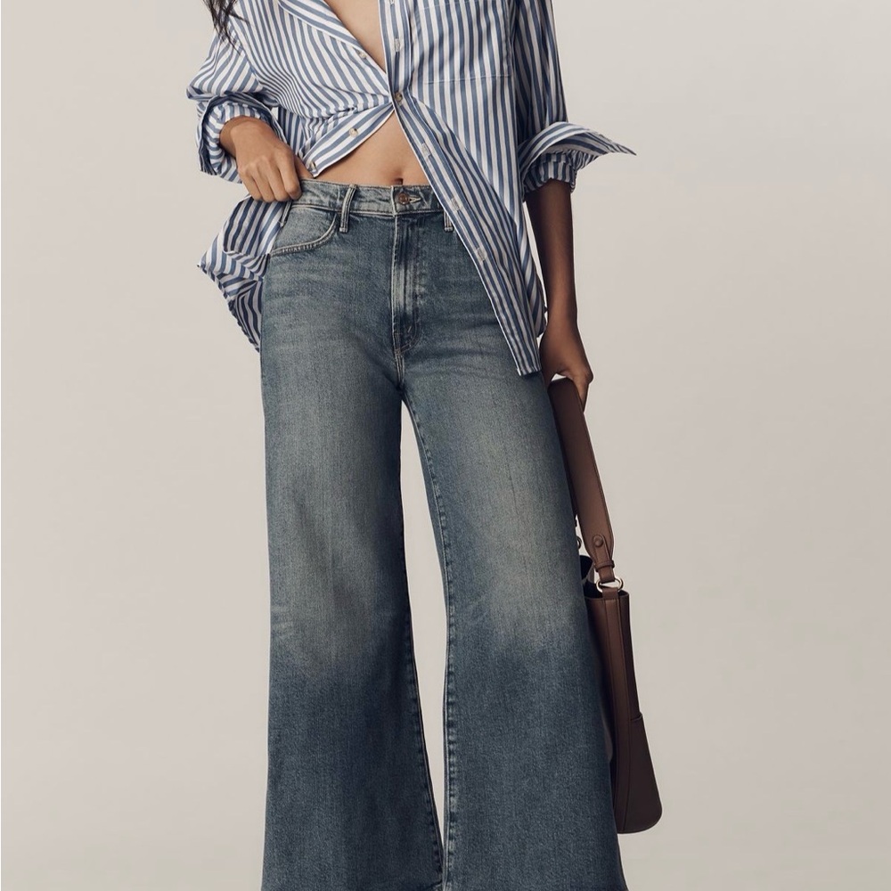 MOTHER Petite The Hustler Roller Ankle High-Rise Wide-Leg Jeans